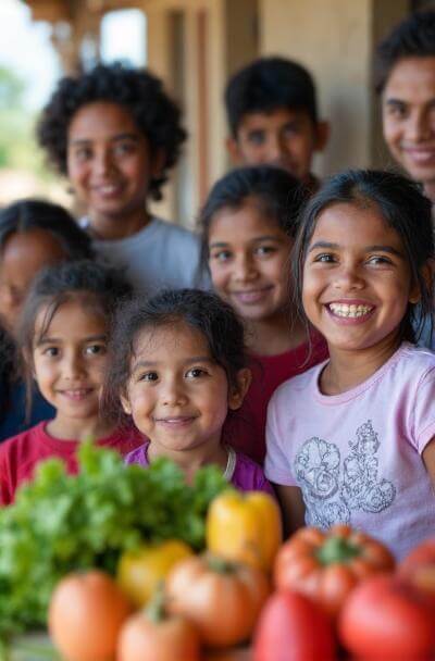 Niños y familias de Tabasco recibiendo orientación nutricional